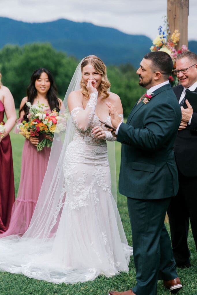 May wedding ceremony setup under cloudy skies at Tennessee vineyard.
