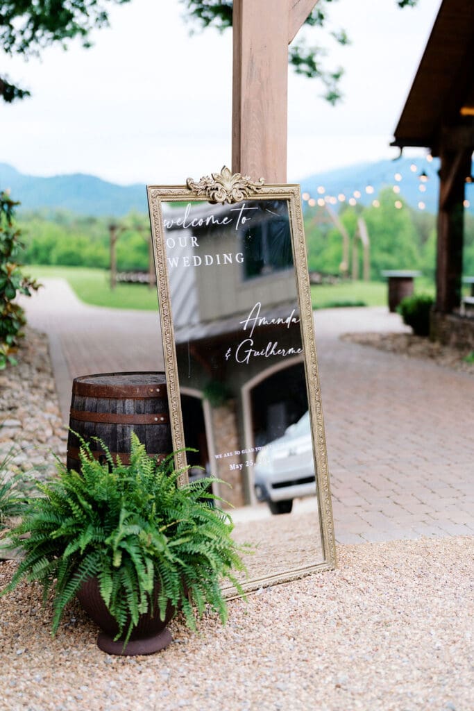 May wedding ceremony setup under cloudy skies at Tennessee vineyard.