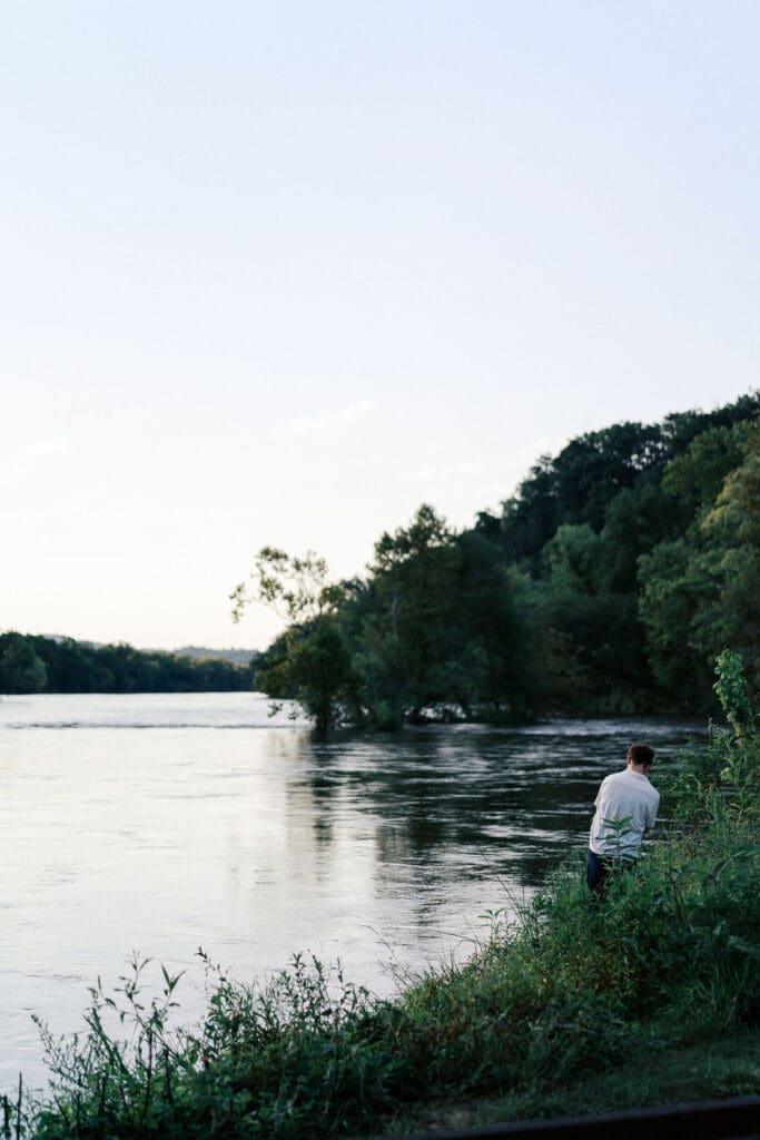 view of the french broad river at seven islands state birding park in knoxville tennessee