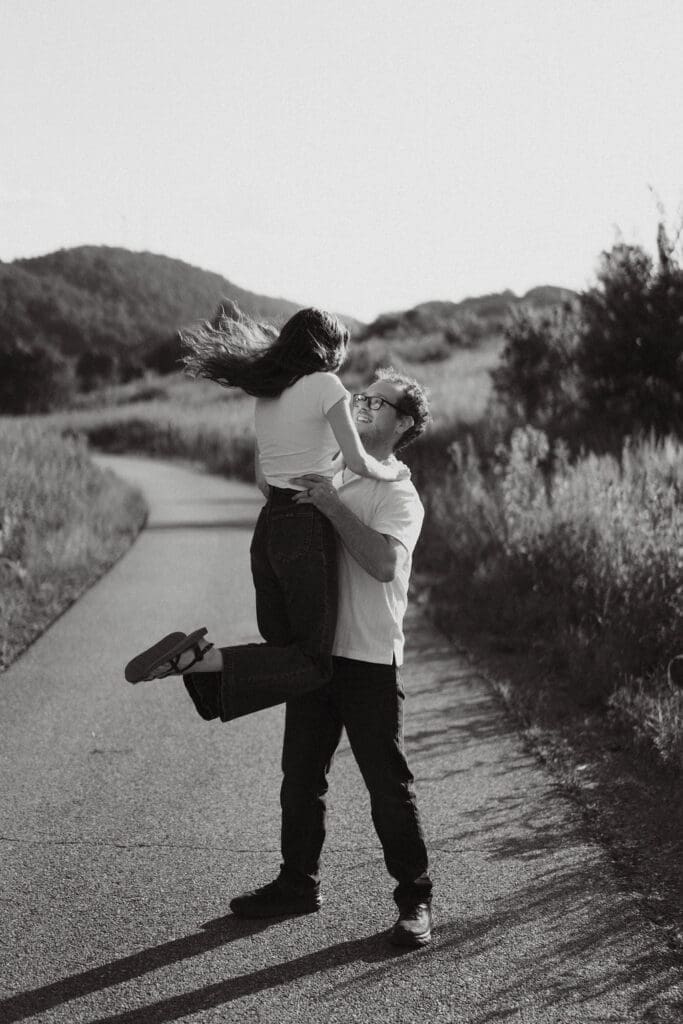 Romantic engagement photo of a couple at Seven Islands Park near Knoxville, TN