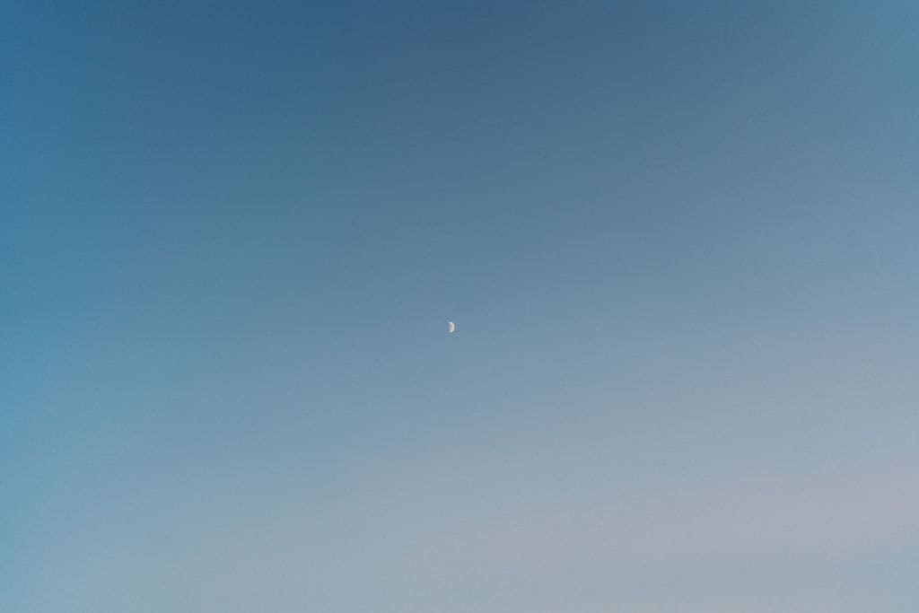 the moon during golden hour at seven islands state birding park in knoxville tennessee