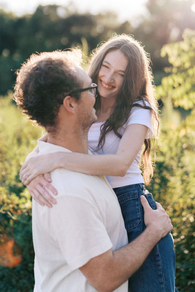 Romantic engagement photo of a couple at Seven Islands Park near Knoxville, TN