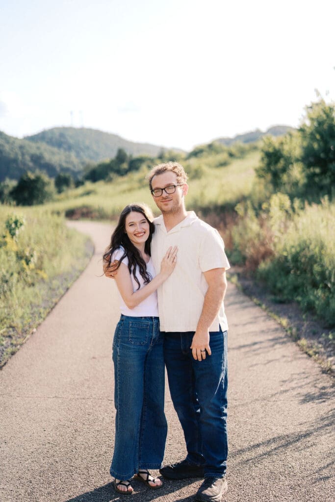 Couple posing during their engagement session at Seven Islands State Birding Park in Knoxville, Tennessee