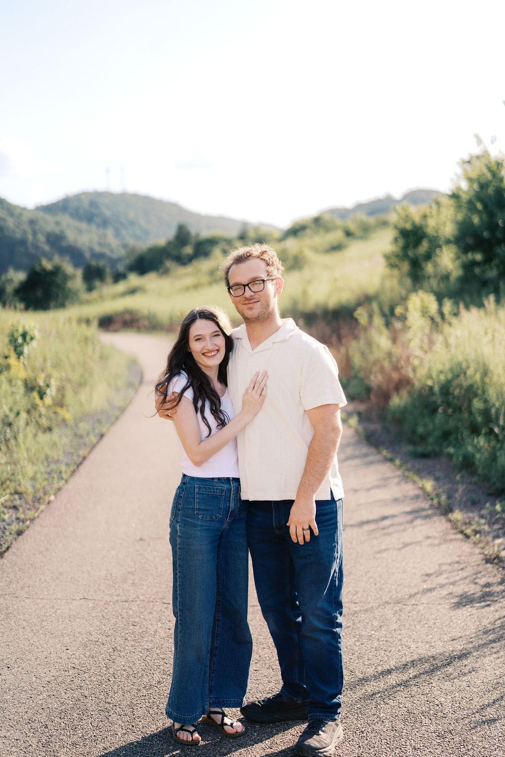 Couple posing during their engagement session at Seven Islands State Birding Park in Knoxville, Tennessee