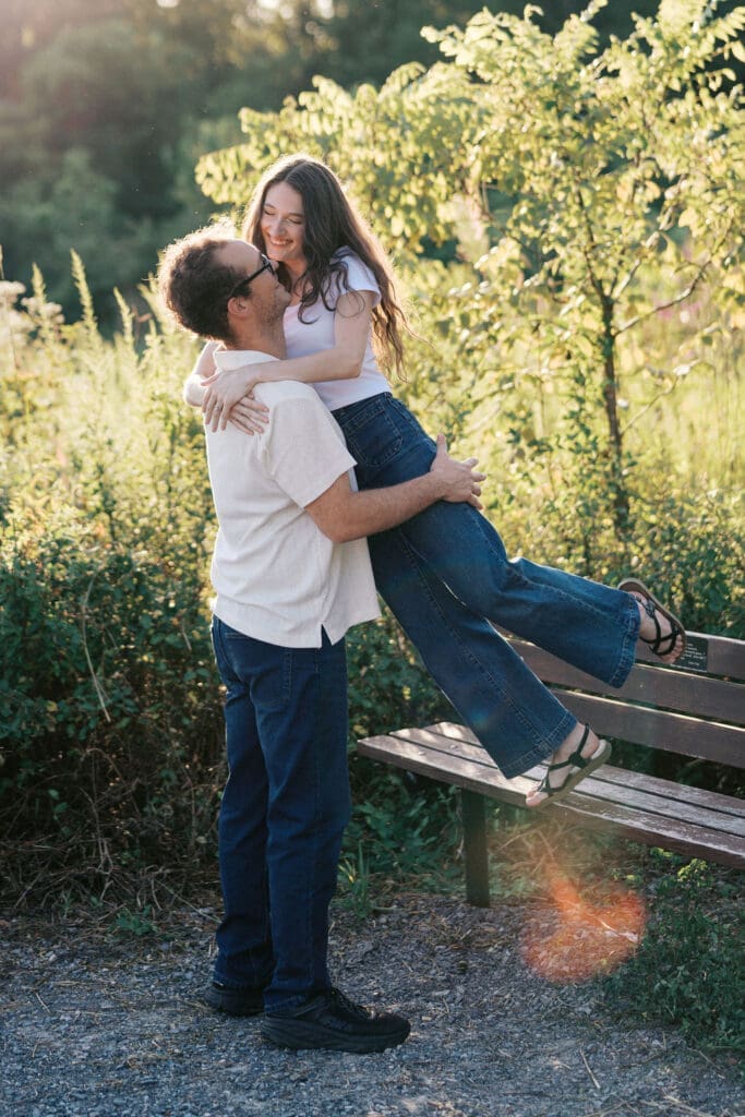 Romantic engagement photo of a couple at Seven Islands Park near Knoxville, TN