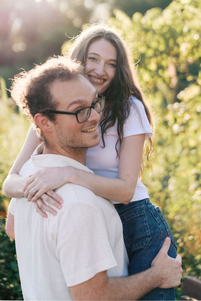 Romantic engagement photo of a couple at Seven Islands Park near Knoxville, TN