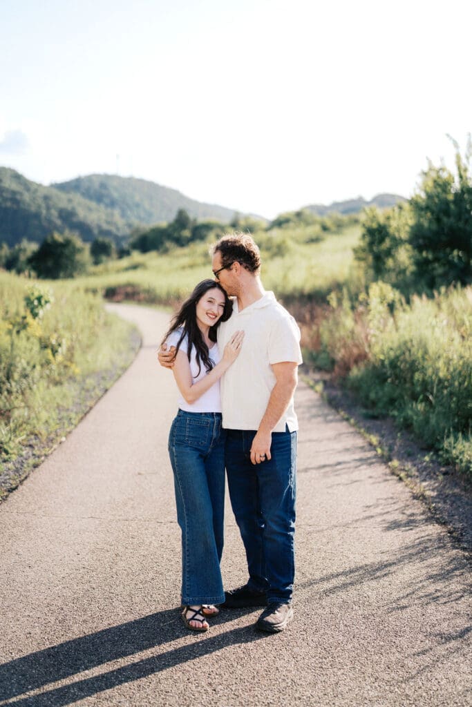 Romantic engagement photo of a couple at Seven Islands Park near Knoxville, TN