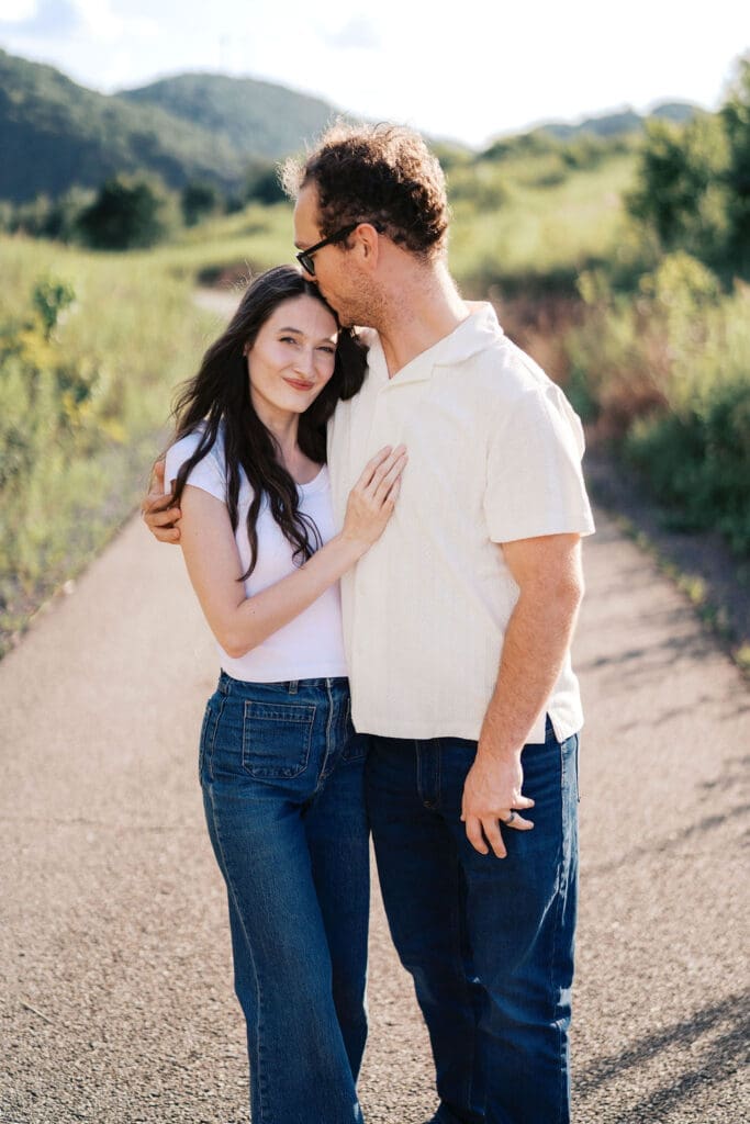 Romantic engagement photo of a couple at Seven Islands Park near Knoxville, TN