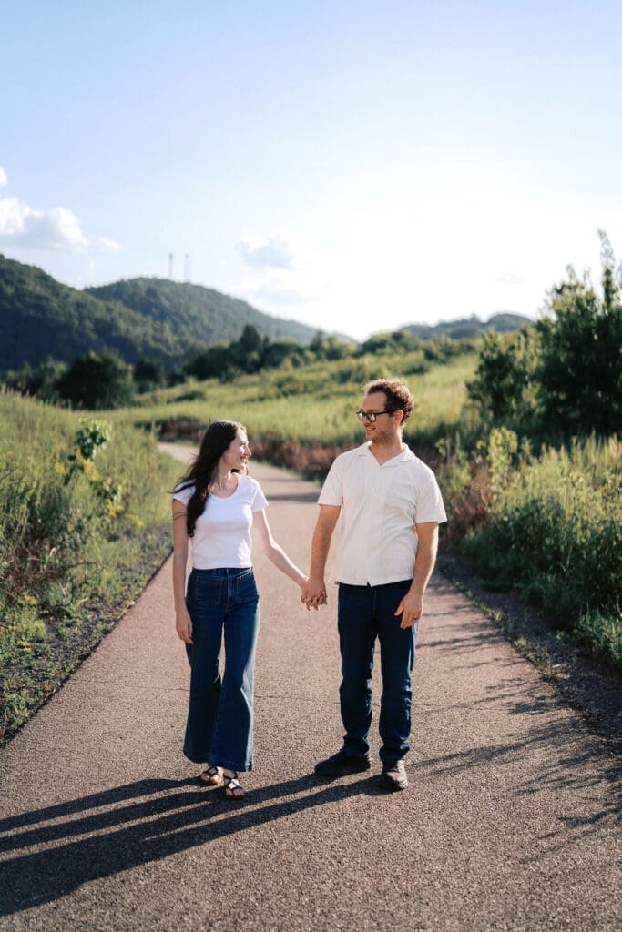 Romantic engagement photo of a couple at Seven Islands Park near Knoxville, TN
