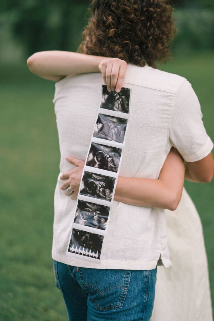 Close up detail shot of sonogram for pregnancy announcement photos at Cove Lake State Park near Knoxville, Tennessee