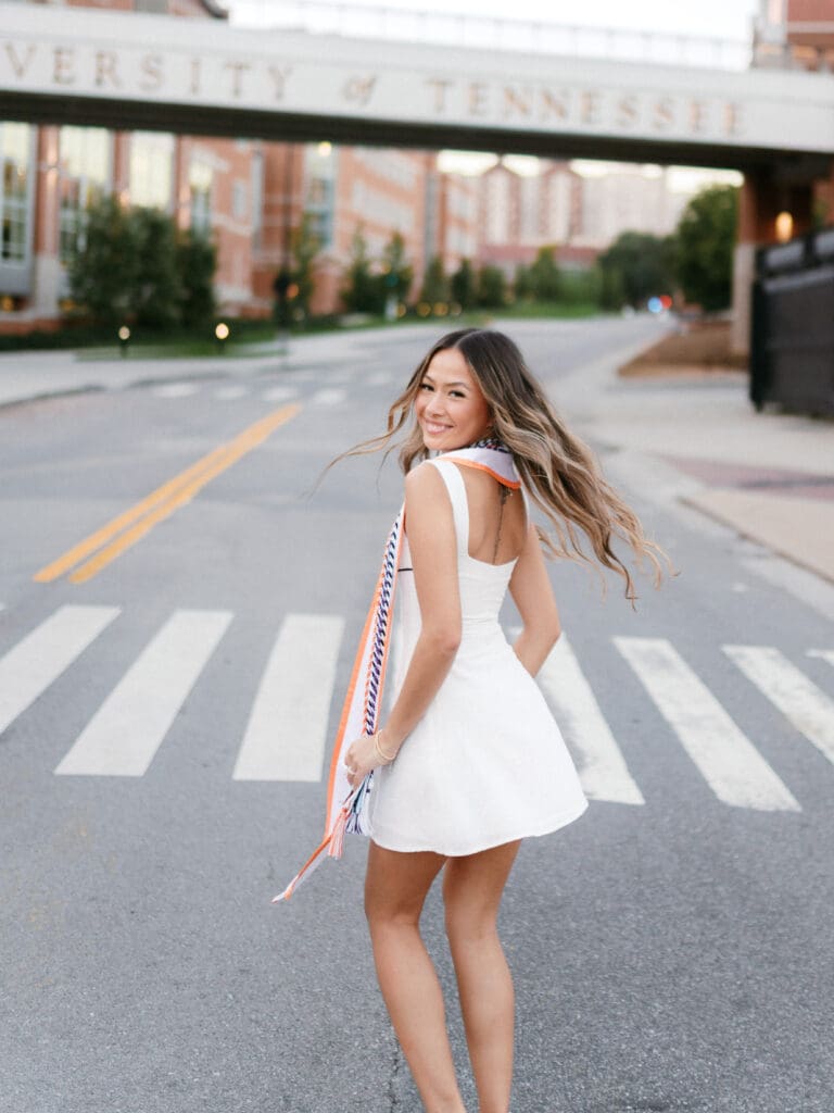 University of Tennessee grad photos of Mindy celebrating graduation